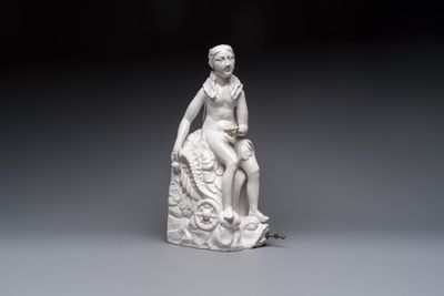 A white-glazed Brussels faience 'Amphitrite' table fountain, Rue de la Montagne factory, Jacques Artoisenet, 18th C.