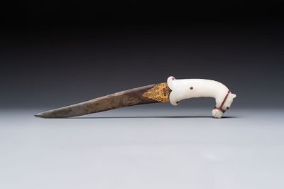 A white jade-hilted khandjar dagger, India, 19/20th C.