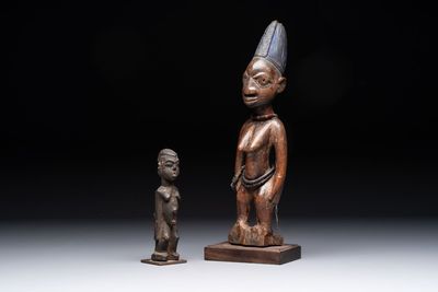 A wooden Lobi Bateba figure and a wooden Ibeji figure, Africa, Lobi people and Yoruba people