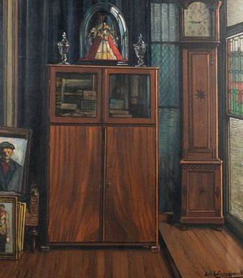 Achille Van Sassenbrouck (1886-1979): 'Notre armoire', vue sur l'intérieur du peintre, huile sur toile