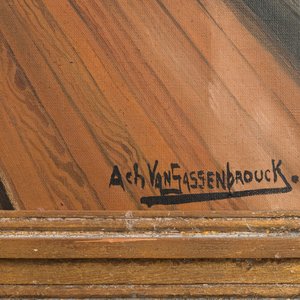 Achille Van Sassenbrouck (1886-1979): 'Ons kasje', zicht op het interieur van de kunstenaar, olie op doek — foto 6