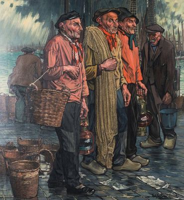 Achille Van Sassenbrouck (1886-1979): 'Pêcheurs', huile sur toile