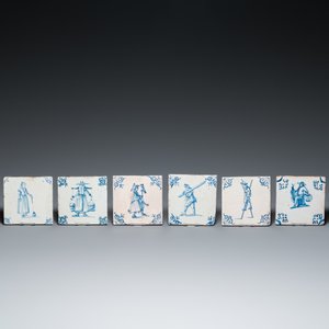 Acht blauw-witte Delftse tegels met vnl. ambachten en kinderspelen, 17e eeuw — foto 2
