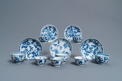 Acht Chinese blauw-witte koppen en vijf schotels, Kangxi