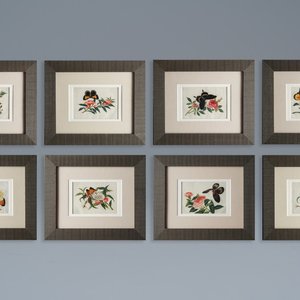 Acht Chinese Canton schilderingen op rijstpapier met vlinders en bloemen, 19e eeuw — foto 1