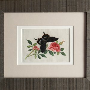 Acht Chinese Canton schilderingen op rijstpapier met vlinders en bloemen, 19e eeuw — foto 7