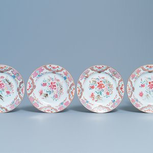Acht Chinese famille rose borden met floraal decor, Qianlong — foto 2