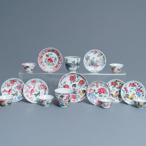 Acht Chinese famille rose en verte koppen en schotels, Kangxi/Qianlong — foto 1