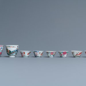 Acht Chinese famille rose en verte koppen en schotels, Kangxi/Qianlong — foto 7