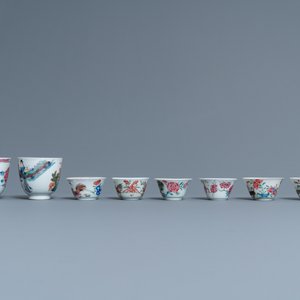 Acht Chinese famille rose en verte koppen en schotels, Kangxi/Qianlong — foto 9