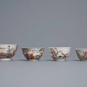 Acht Chinese famille rose koppen en schotels, Yongzheng/Qianlong — foto 10