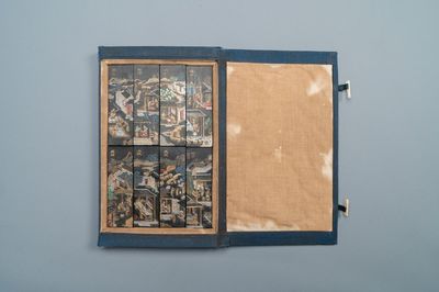 Acht Chinese inktstenen met decor van de porseleinproductie in presentatiedoos, Republiek