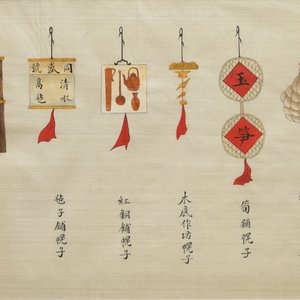 Acht Chinese schilderijen met ornamenten en symbolen, 19e eeuw — foto 8