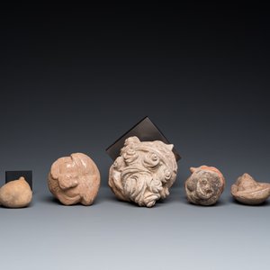 Acht diverse gesculpteerde stenen hoofden, o.a. Gandhara, Etruskisch, Japans en Chinees — foto 6