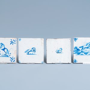 Achttien blauw-witte Delftse tegels met paarden, 17/18e eeuw — foto 2