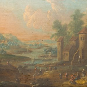 Adriaen Frans Boudewyns I (c.1644-1711): 'Italianate landscape', oil on panel — photo 1