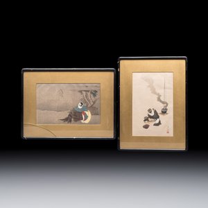 After Katsushika Hokusai (1760–1849): 'Dream of the Rush Gatherer' and 'Badger with Tea Kettle', woodblock prints, Japan, Meiji, 19/20th C. — photo 1