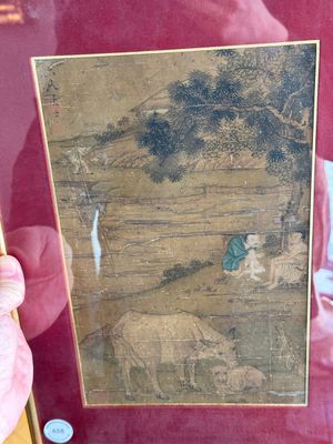 After Tang Yin 唐寅 (1470—1523): 'Buffalo and sage', ink and colour on silk, signed Liuru Jushi 六如居士, 18/19th C. — photo 1