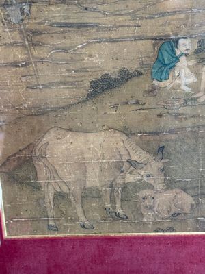 After Tang Yin 唐寅 (1470—1523): 'Buffalo and sage', ink and colour on silk, signed Liuru Jushi 六如居士, 18/19th C. — photo 2