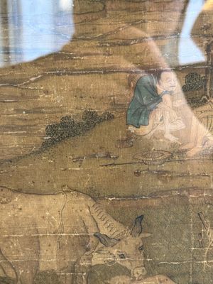 After Tang Yin 唐寅 (1470—1523): 'Buffalo and sage', ink and colour on silk, signed Liuru Jushi 六如居士, 18/19th C. — photo 8