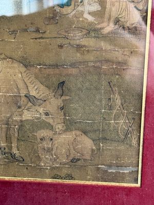 After Tang Yin 唐寅 (1470—1523): 'Buffalo and sage', ink and colour on silk, signed Liuru Jushi 六如居士, 18/19th C. — photo 9