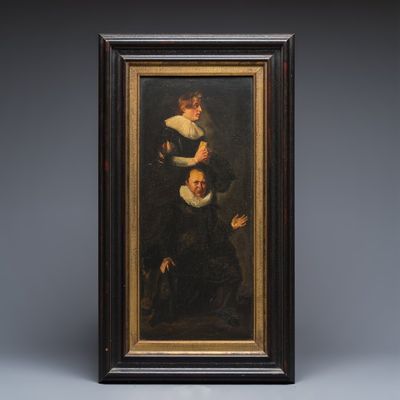 After Thomas de Keyser (Amsterdam, 1596-1667): 'Elderly Man and his Son', oil on panel, 17th C.