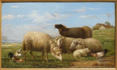 After Verboeckhoven, Eugène (Belgium, 1798-1881), A landscape with sheep, dated 1879, oil on panel