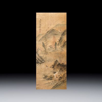 After Wu Donghuai 吳東槐(1853-1904): mountainous landscape, ink and colour on silk, 20th C., ink and colour on silk, 20th C.