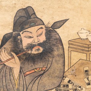 After You Qiu (ca. 1525-1580), print heightened with ink and color : 'Four mahjong-players', 20th C. — photo 8