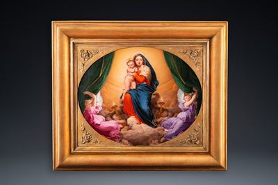 Aimée Perlet (actief 1798-1854): 'Madonna met kind' naar Dominique Ingres' 'Gelofte van Lodewijk XIII', Parijs porselein, gedat. 1848