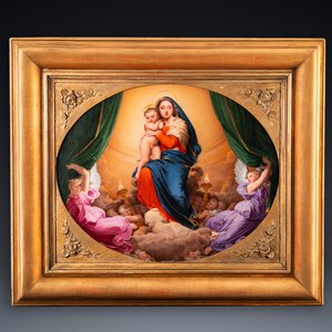 Aimée Perlet (active 1798-1854): 'Vierge à l'Enfant' d'après Dominique Ingres 'Le Vœu de Louis XIII', plaque en porcelaine de Paris, datée 1848 — photo 1