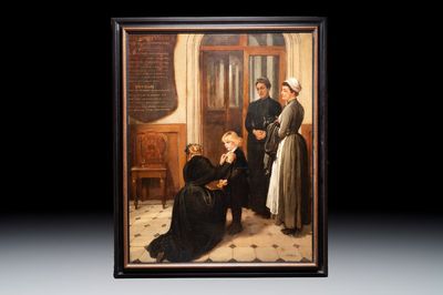 Alfred Dixon (London, 1842-1919): 'A Mother’s Farewell at Wanstead Orphan Asylum', oil on canvas, ca. 1890