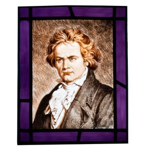 Alfred Labille and Pierre Bertrand (Lille, active 1902-1930): A painted glass panel with a portrait of Ludwig van Beethoven — photo 2