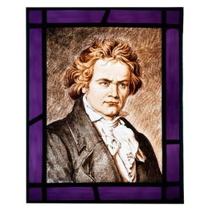 Alfred Labille et Pierre Bertrand (Lille, actif 1902-1930): Portrait de Ludwig van Beethoven en verre peint monté en vitrail — photo 1