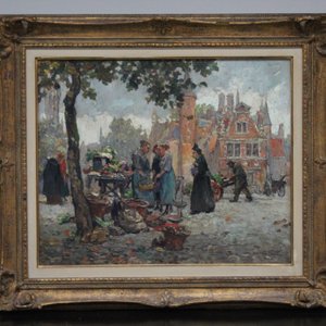 Alfred Van Neste (1874-1969), "Groentenstal op de Rozenhoedkaai", olie op paneel — foto 1