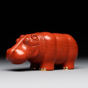 An 18kt gold mounted red jasper hippopotamus with sapphire inset eyes in Fabergé-style, early 20th C. — photo 4