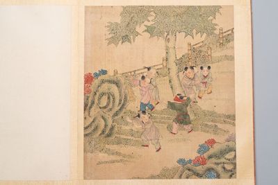 An album of 12 'playing boys' paintings, ink and colour on silk, China, 19th C.