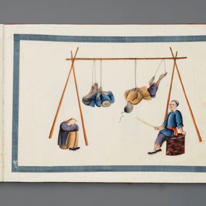 An album with twelve Chinese 'punishment' rice paper paintings, Canton, 19th C. — 照片 14