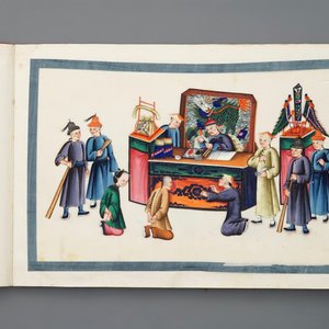 An album with twelve Chinese 'punishment' rice paper paintings, Canton, 19th C. — 照片 4