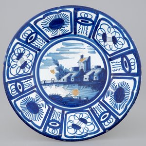 An early maiolica landscape dish, Harlingen, Friesland, early 17th C. — 照片 1