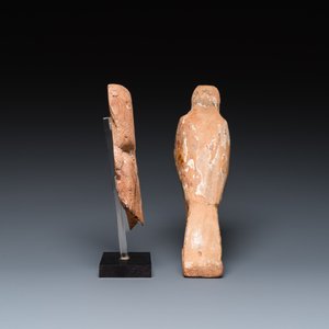 An Egyptian wooden Horus falcon and a fragment of a farao sculpture, Late Period — photo 3