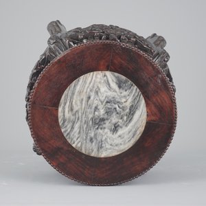 An elaborately carved Chinese hardwood vase stand with dreamstone insert, 19th C. — photo 5