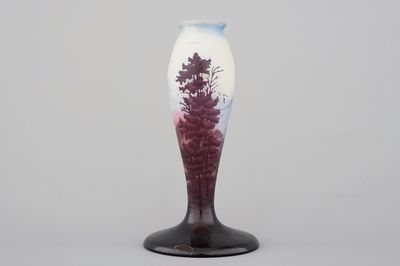 An Emile Galle Art Nouveau cameo lamp base with forest landscape scene