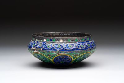 An enamelled silver bowl with floral design, probably Kashmir, India, 19th C.
