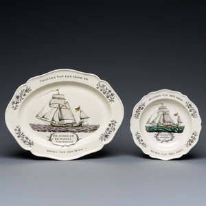 An English creamware maritime subject dish and plate inscribed 'Joannes and Agnes van den Hove - Ostend', Wedgwood, the plate dated 1785 — photo 1