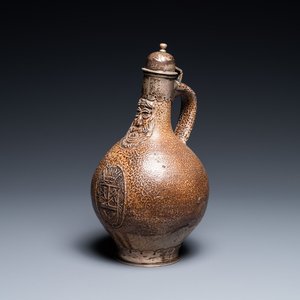 An English silver-mounted stoneware bellarmine jug, Frechen, 17th C. — 照片 1