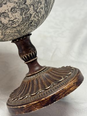 An engraved ostrich egg with a maritime scene on a wooden stand — photo 12