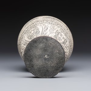 An engraved ostrich egg with a maritime scene on a wooden stand — photo 6