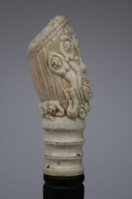 An erotical ivory and ebony walking cane, 19/20th C.