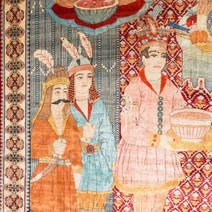 An exceptional and large embroidered silk 'Shahnameh' carpet, signed Musa Baft Tabriz, Tabriz, Iran, 20th C. — photo 12